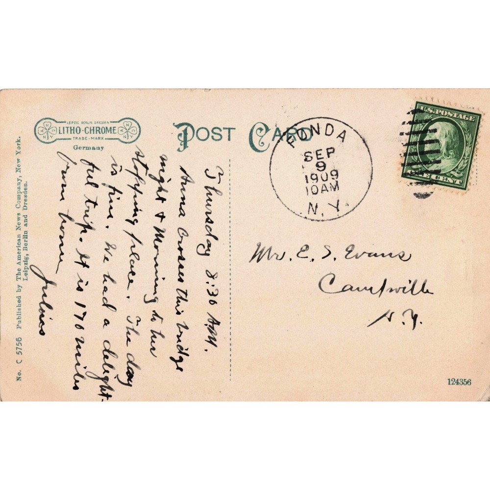 Vintage 1909 Mohawk River Bridge Fultonville Fonda New York Litho Postcard NY - Picture 2 of 2